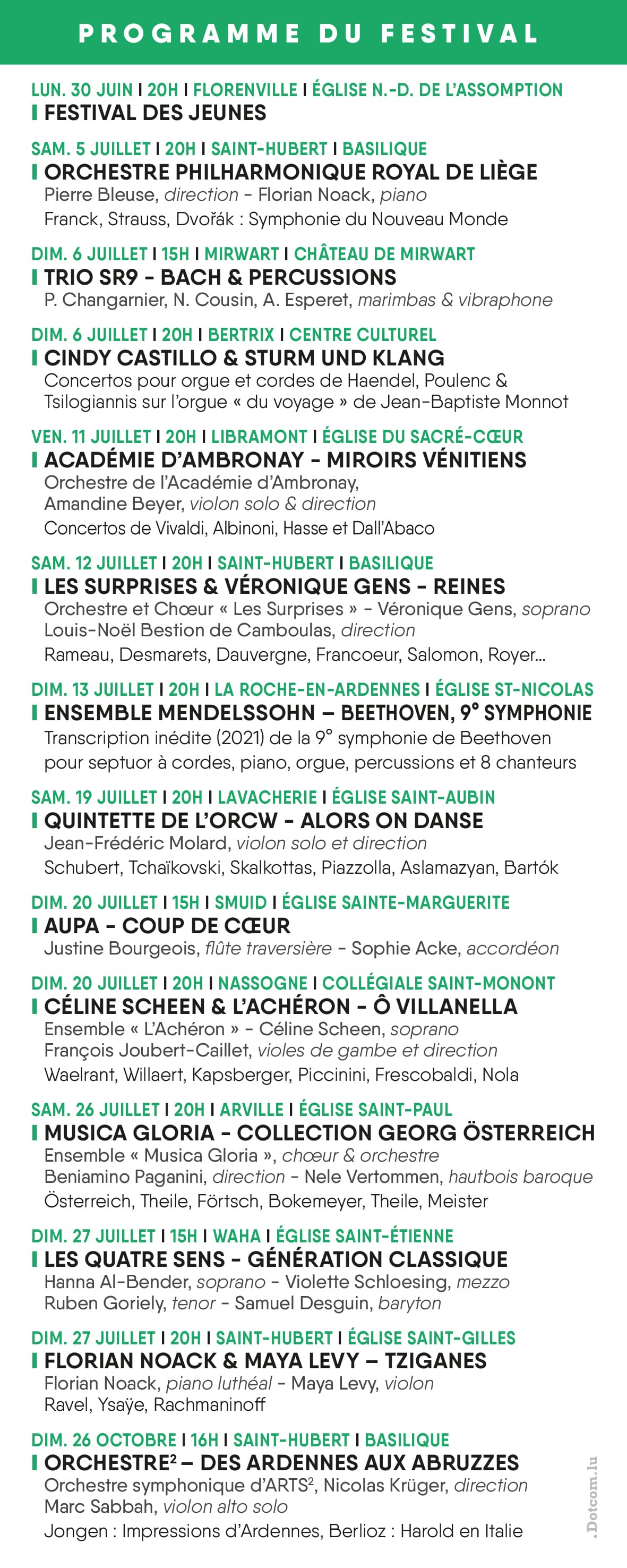 Verso du flyer des Juillet Musical de Saint-Hubert